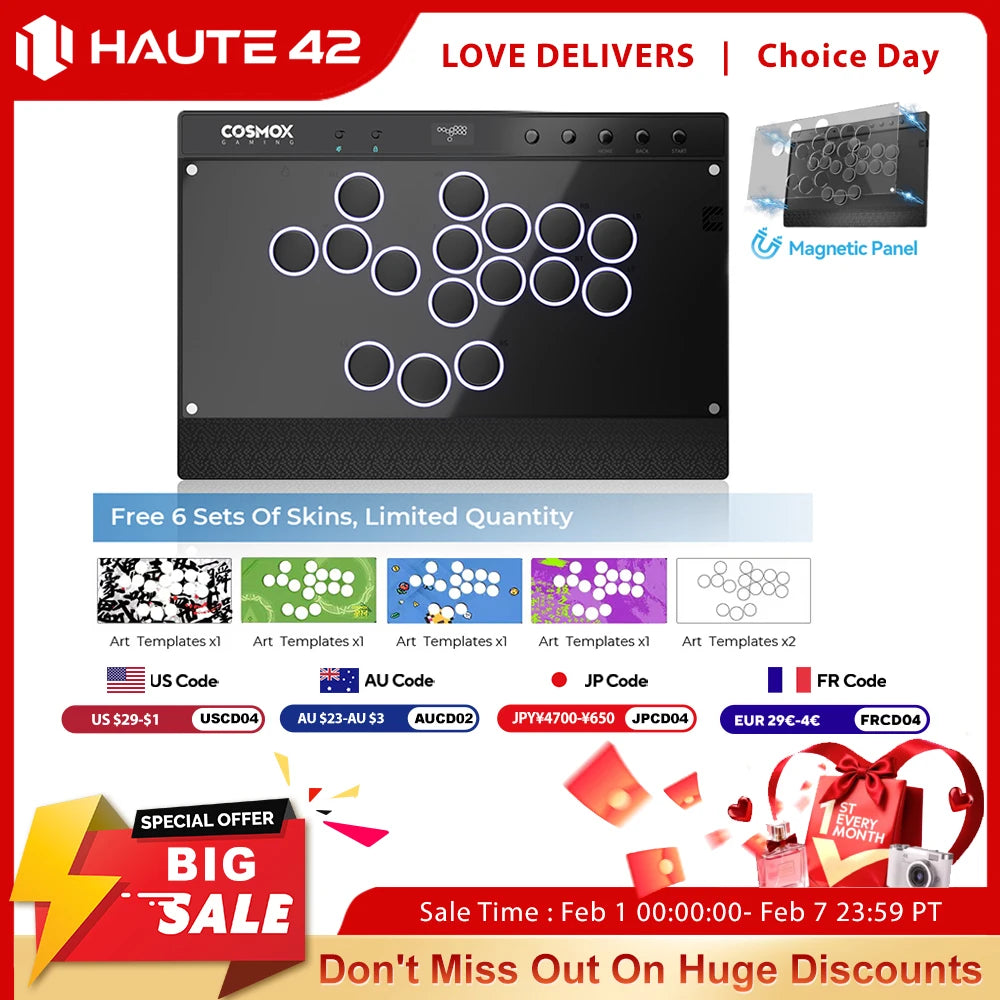 Haute42 Magnetic Hitbox Leverless Controller Button Rim Arcade Controller For PC/PS4/PS5/Switch Stickless Arcade Stick Hitbox