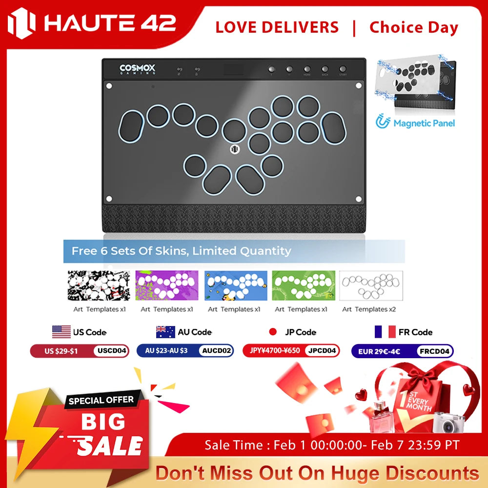 Haute42 Magnetic Stickless Arcade Controller Keyboard C16-S Hitbox Leverless Controller For PC/PS4/PS5/Switch Fight Stick Hitbox